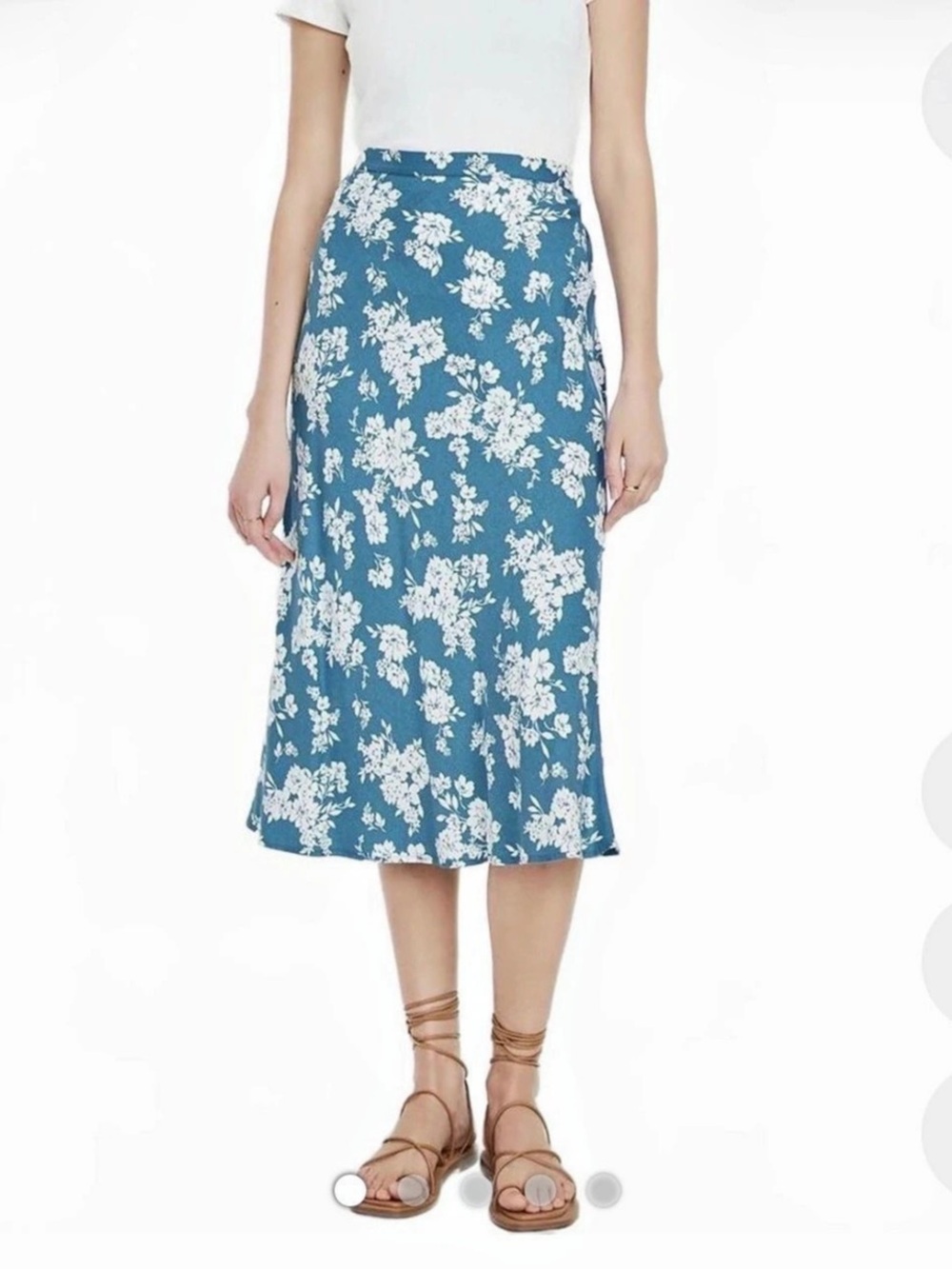 Old Navy Floral Midi Slip Skirt Blue & White L